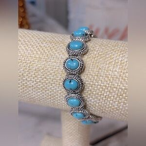 Vintage Silver Tone & Turquoise Stretch Southweastern Bracelet. Boho Women’s OS